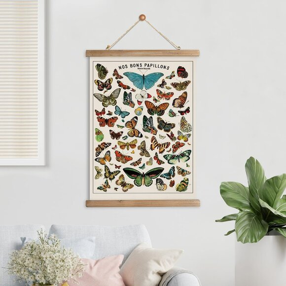 Vintage Butterfly Poster with Wooden Frame, Cottagecore Room Decor Aesthetic, Re - Picture 8 of 8